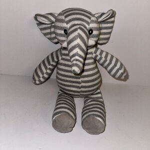 Kellytoy Gray White Stripe Sweater Plush Elephant Rattle Stuffed Animal lovey